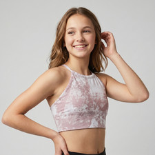 Jo Jax Dancewear Girl's Eclipse Crop Top in Pink Champagne and size Youth Large