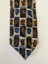 Mark Alexander Men's Necktie Tie Silk Jacquard Blue Green Gray Leaves 57"