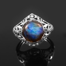 925 Sterling Silver Blue Fire Labradorite Gemstone Jewelry Ring All size US