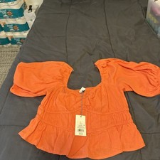 A New Day Orange Puff Sleeve Square Neck Ruff...