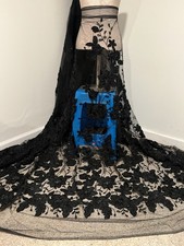 Black Beaded Embroidery Bridal Lace Fabric 50 Width Sold By Yard