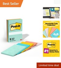 Beachside Café Sticky Notes - 5 Pads of 4x6 Lined Notes in Coastal Colors