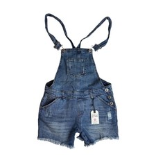 VANILLA STAR WOMEN'S DENIM OVERALLS DISTRESSED SHORTS SIZE MEDIUM NWT