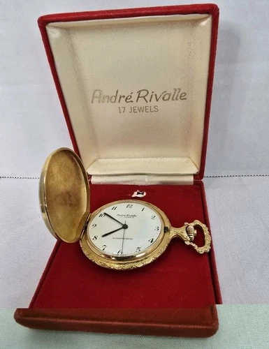 ​Vintage Andre Rivalle Pocket Watch 17J Swiss Made Manual Wind 1970s w/ Box