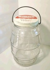 Lg Vtg SEXTON Owens-Illinois Glass Barrel Pickle Jar W/ Lid Metal Handle Storage