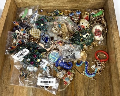 Mixed Jewelry Lot Bundle Brooch Bracelet Keychain Moonface Sparkle Rhinestone