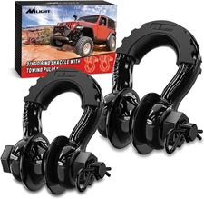 3/4" D Ring Shackle with Towing Pulley 2 Pack 4.75 Ton (9500 Lbs) 7/8" Pin Heavy