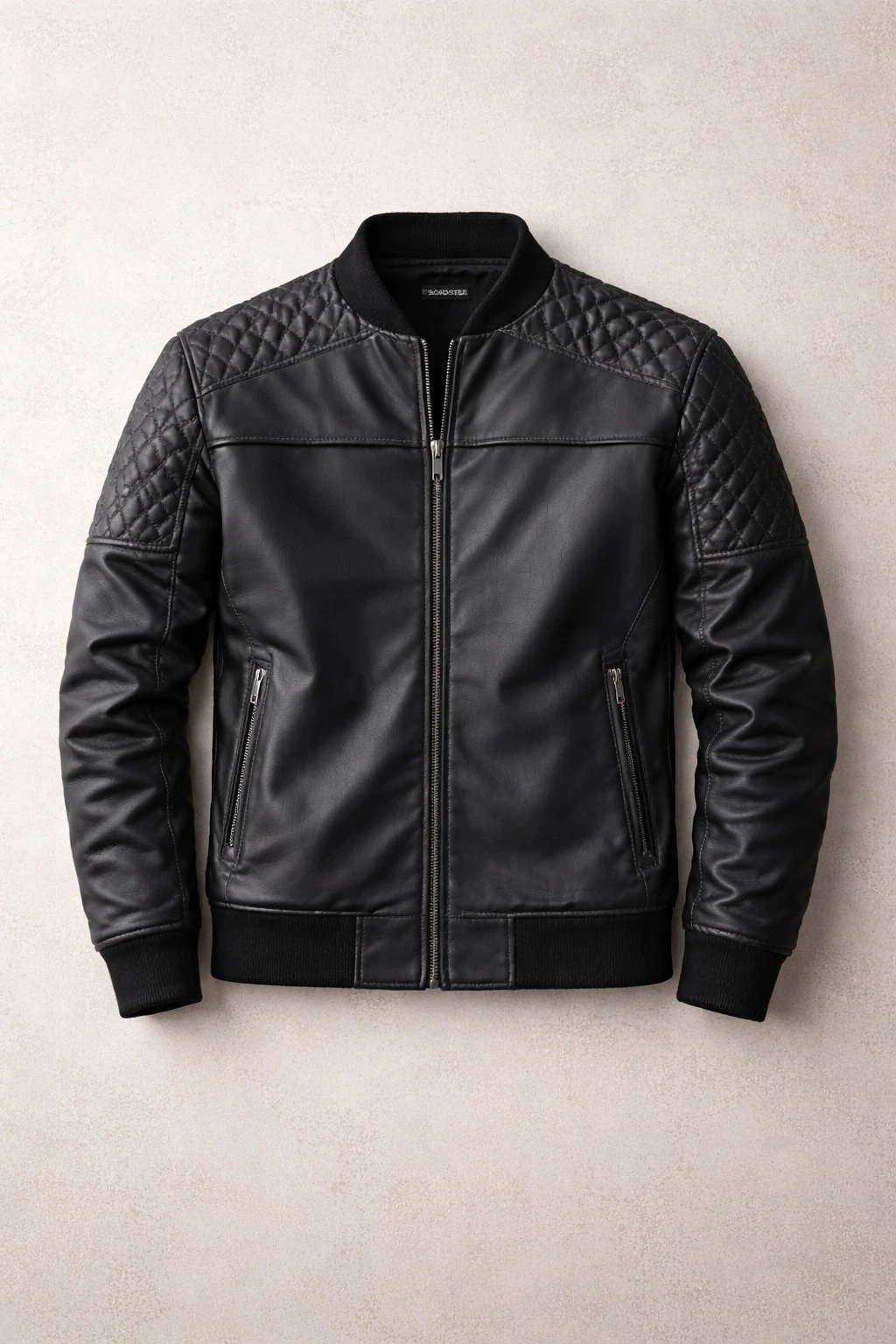 Black Leather Jacket Mens Quilted Shoulder Custom Size Available