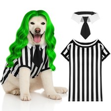 Geyoga 3 Pcs Halloween Dog Costume Funny Striped Shirt L, black, white, green