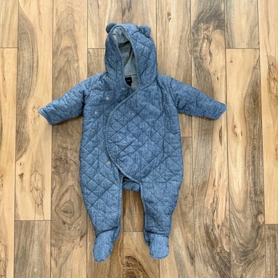 Baby Gap 6-12 Months Quilted Chambray Footed One Piece Newborn Babies Snowsuit