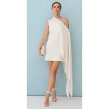 Few Moda x Little White Looks Dress Satin One Shoulder Ivory Draped Mini Dress