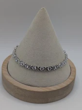 FZN Diamond Simulant X & O Hugs And Kisses 8" Sterling Silver Tennis Bracelet