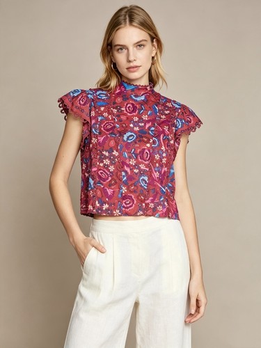 NWOT Farm Rio Cotton Floral Birds Blouse Size S
