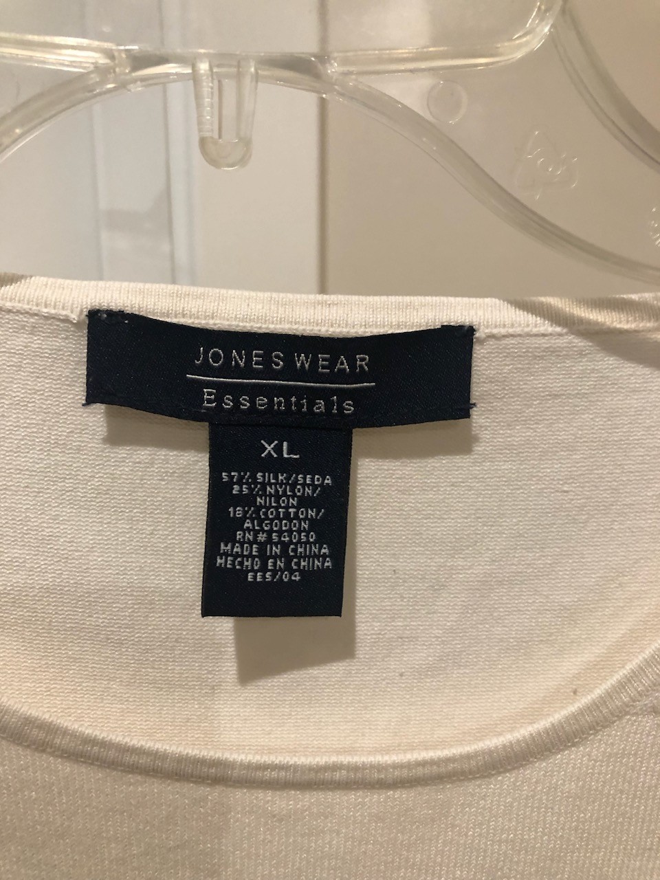 Jones Wear Essentials Ivory Silk Nylon Cotton Knit Short Sleeve Crew T-Shirt XL thumbnail 2