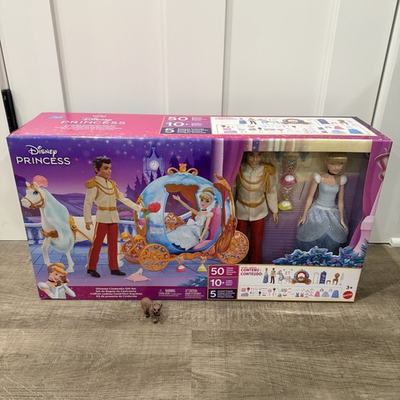 #ad Mattel Disney Princess Cinderella Ultimate Gift Set w Carriage Horse Dolls $66.95