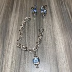 Vintage Blue Rhinestone Earrings And Bracelet Stamped Germany  — photo 1