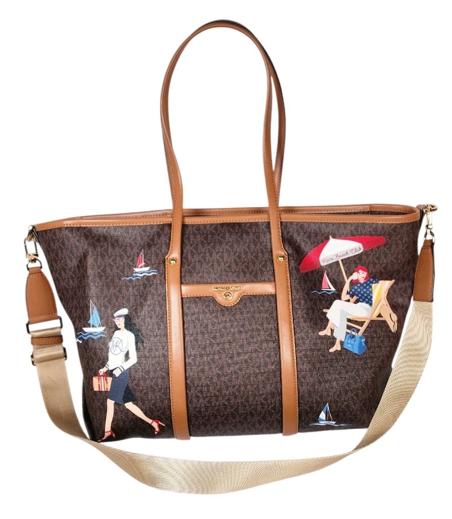 Michael Kors Maeve Large Tote Bag Kors Beach Club Monogram Brown