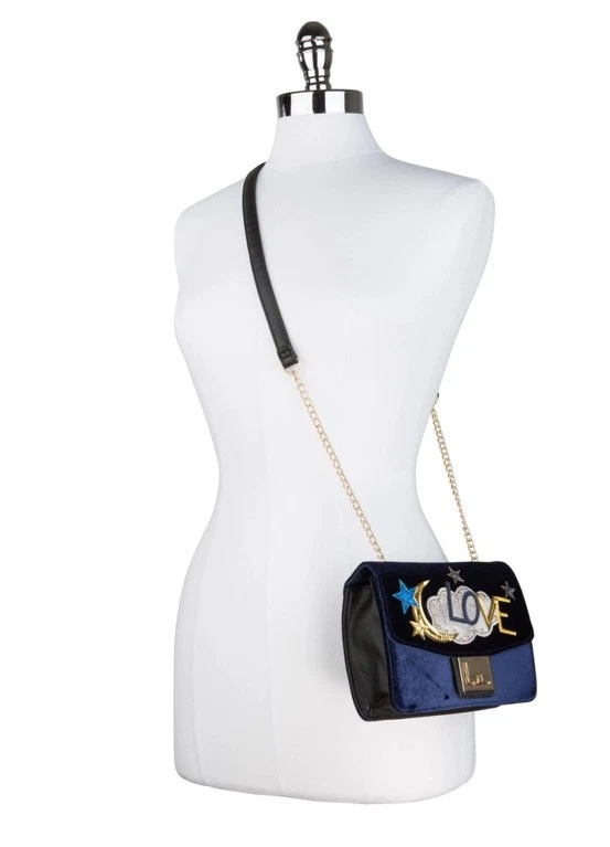 Olivia Miller The Walden Love Rectangular Blue Velvet Crossbody Bag Purse - Image 2 of 4