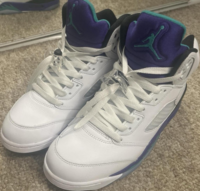 Jordan Air Jordan 5 Retro High Top Leather Sneakers White Purple Teal 8.5