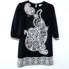Tibi Black White Paisley Shift Mini Dress Size 0 Cotton Silk Blend - Beautiful!