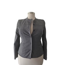 Jones New York EasyCare Stretch Grey Herringbone Mock Neck Blazer Jacket 14 NEW