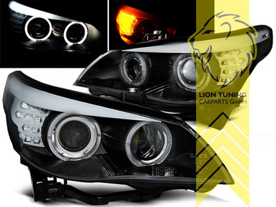CCFL Angel Eyes Scheinwerfer für BMW E60 Limo E61 Touring schwarz XENON 03-04