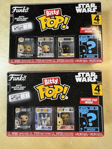 Two Funko, Bitty Pop Princess Leia, R2-D2, C-3PO, Jawa Star Wars 4 pack