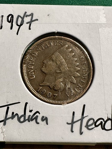 Centavo de cabeza india 1907, sin clasificar, sin certificación y en circulación - Imagen 3 de 3