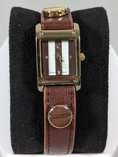 Charming Charlie Brown White Dial Gold Tone Rectangle Case Brown Band Watch