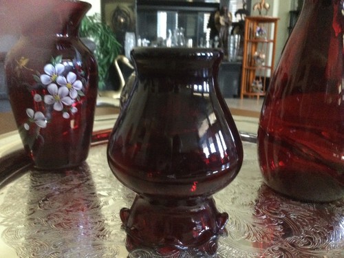 Collection of Handblown Ruby Red Vintage Small Vases/Decanters - Picture 9 of 21