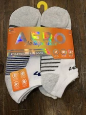 Mens Aeropostale 8 Pair Athletic Low Cut Socks White And Gray Stripe