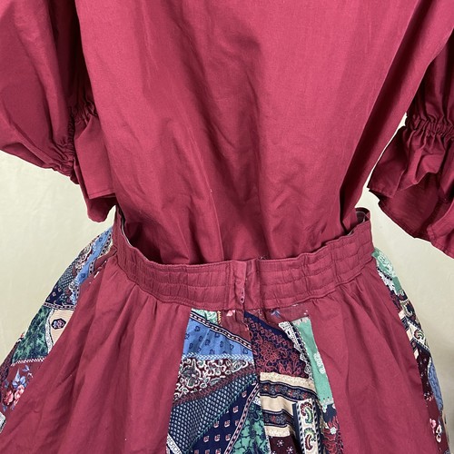 Square Dance Outfit Skirt Blouse Burgundy Blue Patchwork Contrast White Lace - Picture 8 of 9