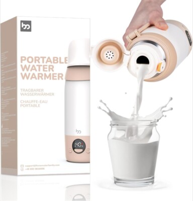 Tragbarer Wasser Milch Wärmer Wiederaufladbar Auslaufsicher Reise Flasche 500ml Baby Stahl