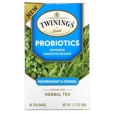Twinings Probiotics Peppermint Fennel Tea Supports Digestive Health (18 Tea B...