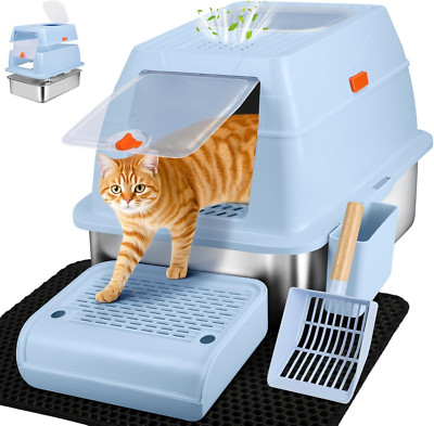 Stainless Steel Litter Box with Lid, XL High-Sided, Featuring Dual