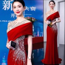 Gorgeous Shine Diamante Velvet Bodycon Fishtail Gown Banquet Evening Dresses