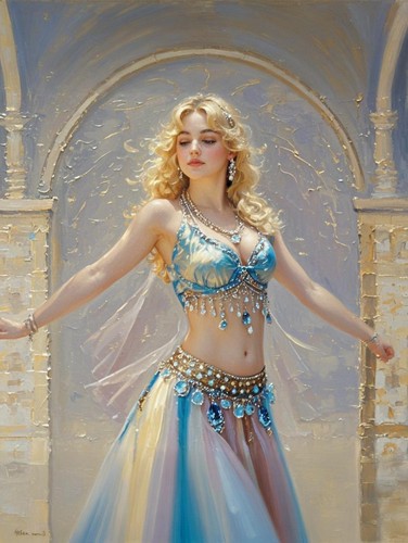 Kunst Giclée gedruckt Ölgemälde Bauchtanz, Mädchenballett, Gesellschaftstanz #0023 - Bild 2 von 2