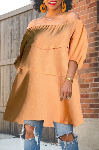 Solid Casual Midi Dress Tops 