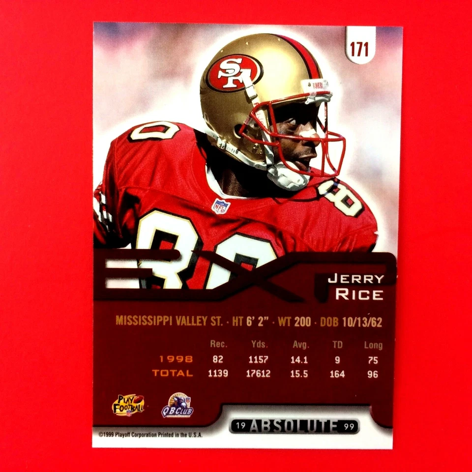 Jerry Rice 1999 Playoff Absolute EXP Card #171 NFL HOF San Francisco 49ers - Image 2 of 2