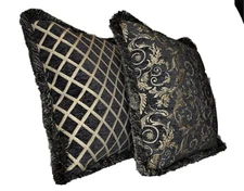 grey gold floral chenille fringe pillow for sofa chair or couch made in usa