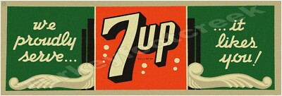 Proudly Serve 7UP Beverage 6'' X 18'' Metal Sign