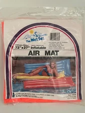 Vtg Vinyl Inflatable Pool float Air Mat ORANGE 72x27" 1984 NEW Intex The Wet Set