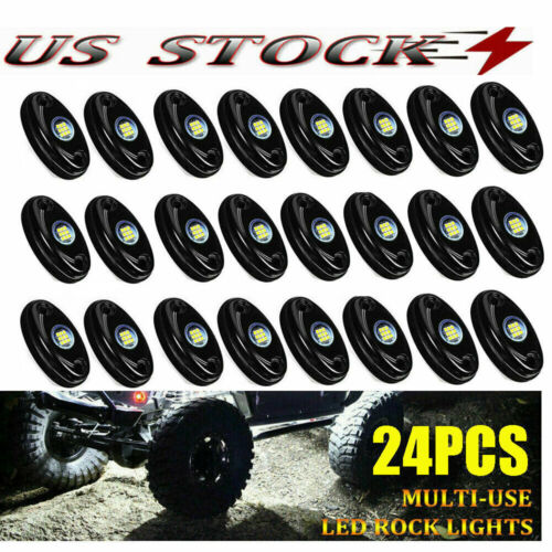 24X White LED Rock Lights Underbody Trail Rig Glow Lamp Offroad SUV Pickup Truck