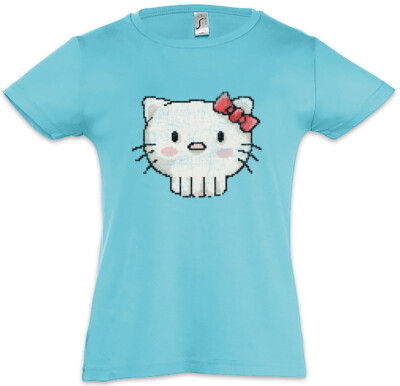 Pixel Skull Kitty Kids Girls T-Shirt Punisher Fun Nerd Gamer Gaming Cat Cats