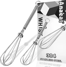 Anaeat Mini Wire Whisks, Set of 2 Portable Stainless Steel Kitchen Tiny Whisk...