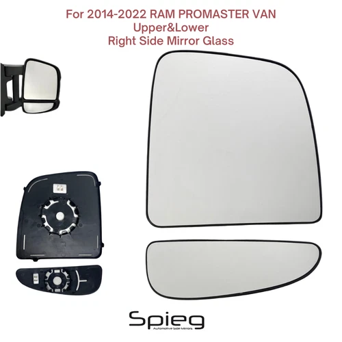 Upper&Lower Passenger Side Heated Mirror Glass for 14-24 RAM PROMASTER Long Arm
