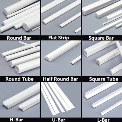 #ad ABS Bar Tube Styrene Plastic Strip Round Square Angles Rod DIY Model Building $109.58