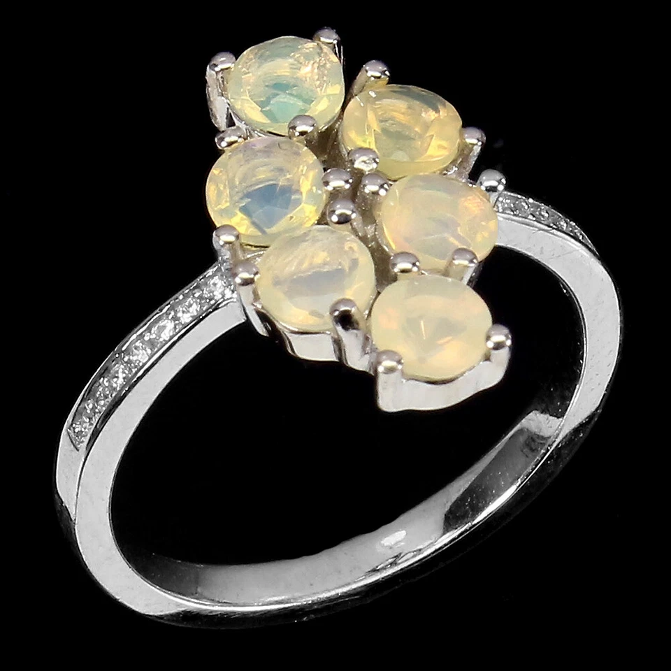 925 Argento Sterling Rotondo Opale di Fuoco 4mm Finto Zirconi Anello Misura 8 - Immagine 2 di 4
