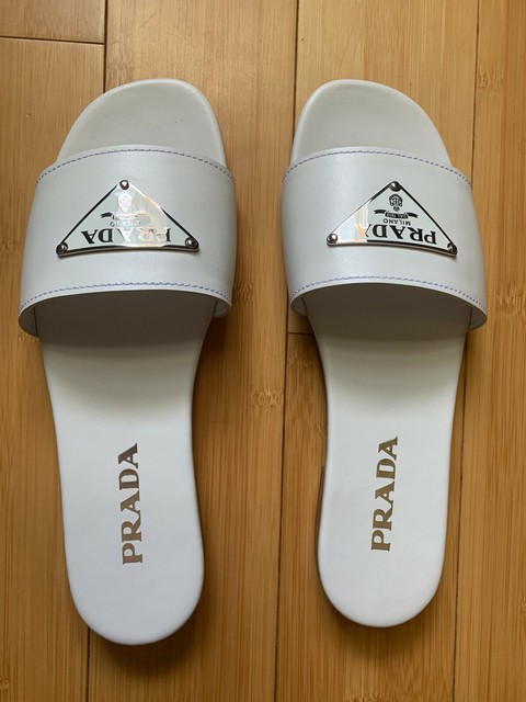 NEW Authentic Prada Leather Logo White Sandals Mules CURRENT SEASON 39 calzature | eBay