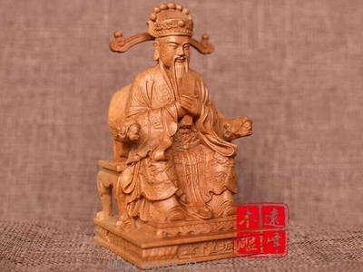 Sandalwood Carved City Town God Statue Guardian Taoism Temple